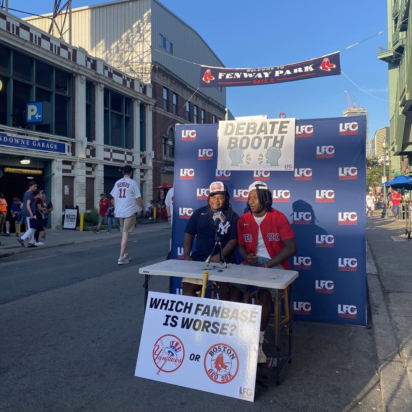 the lfg debate booth outside fenway park