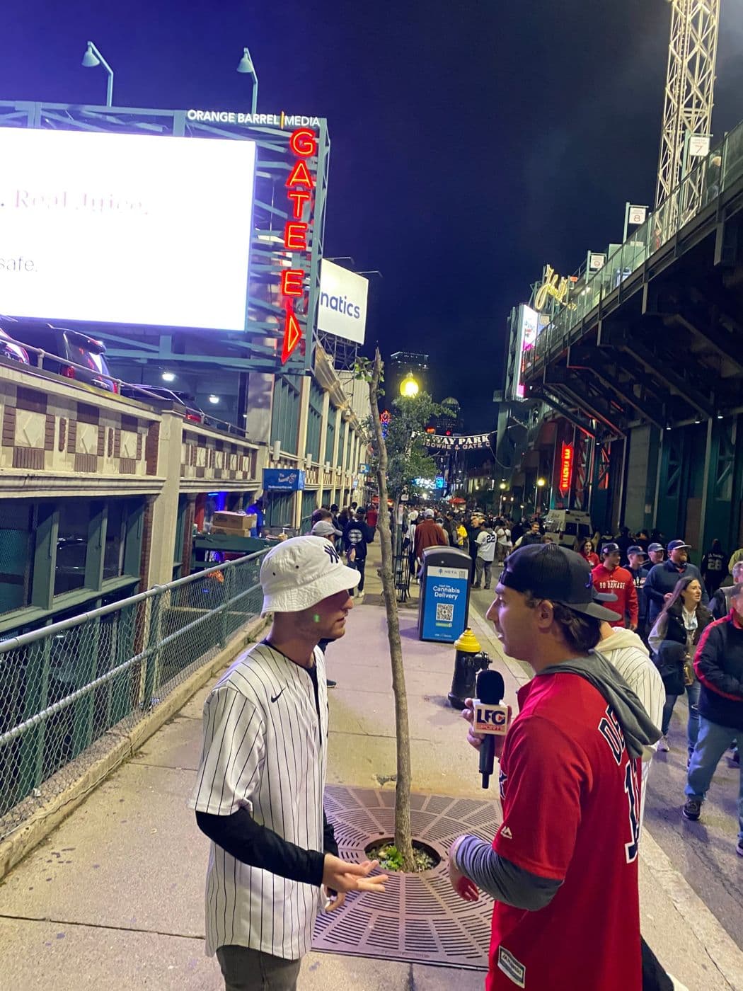 a yankees fan gets the lfg mic outside fenway