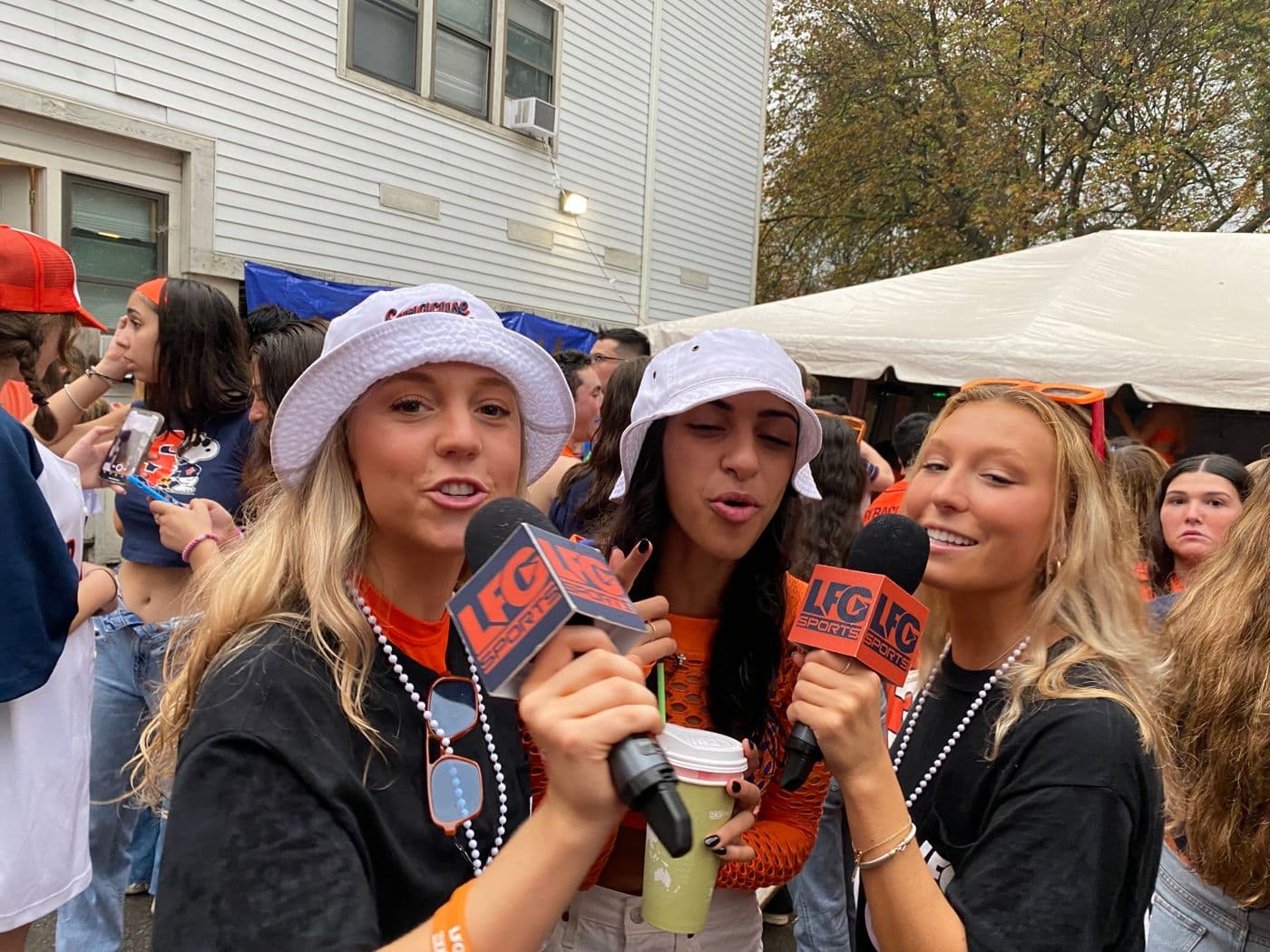 syracuse fans on two lfg mics at a block party
