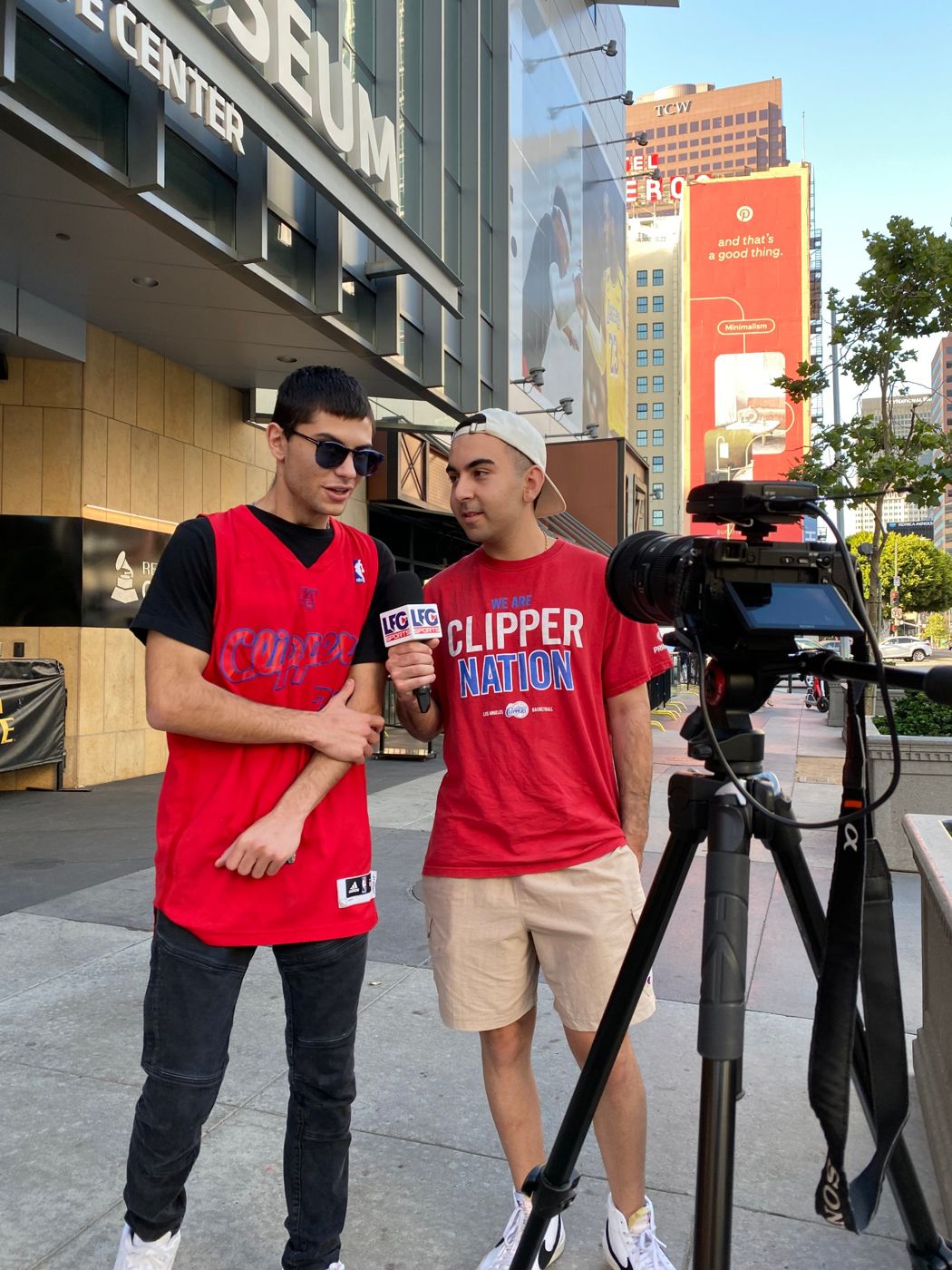 a clippers fan on the lfg mic at la live