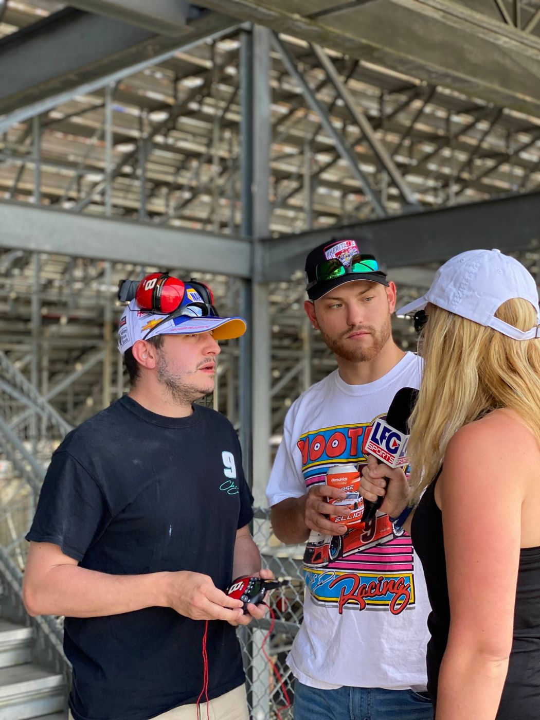 chase elliott fans on the lfg mic under the grandstand