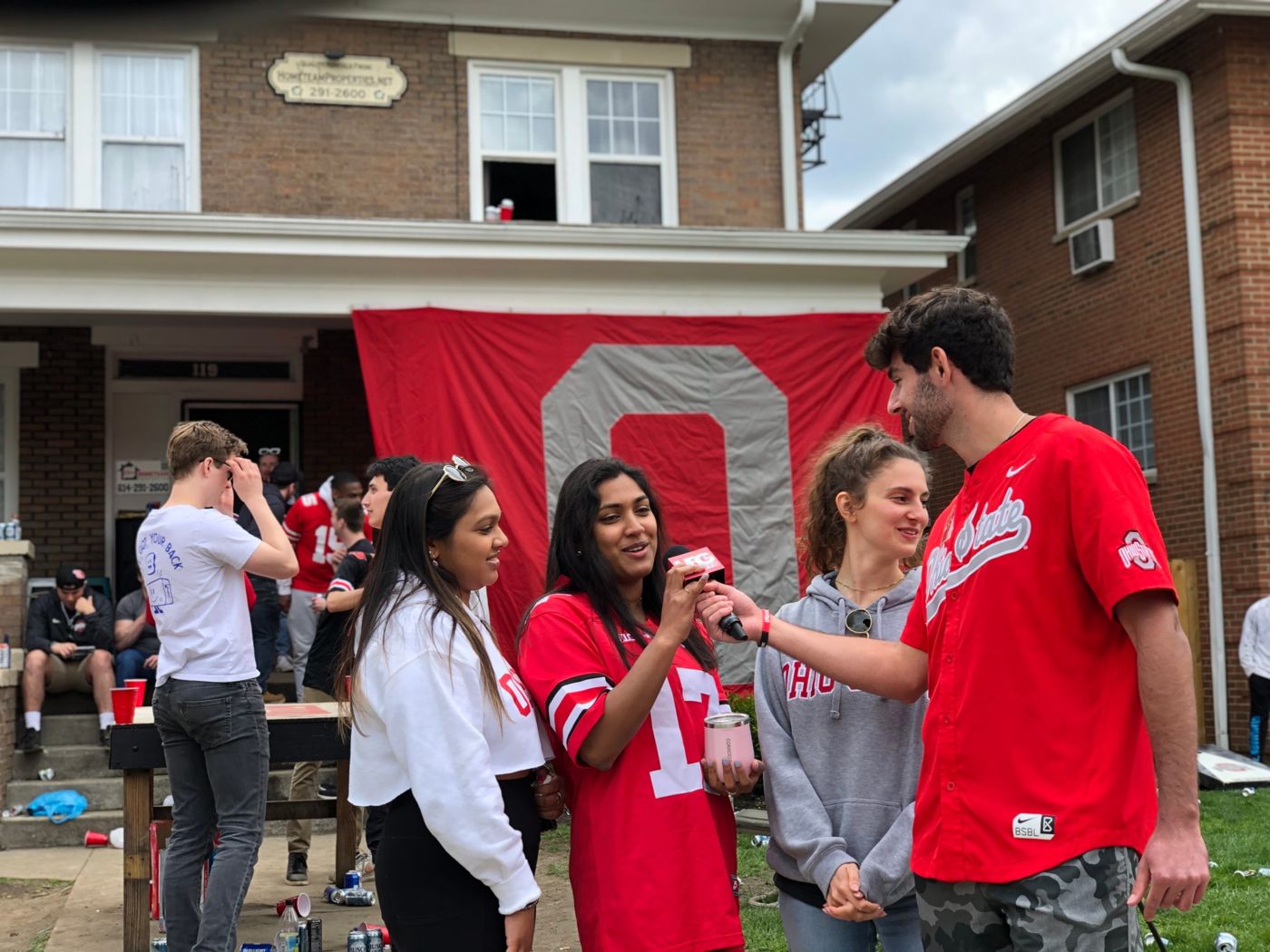 ohio state fans on the lfg mic at a block party